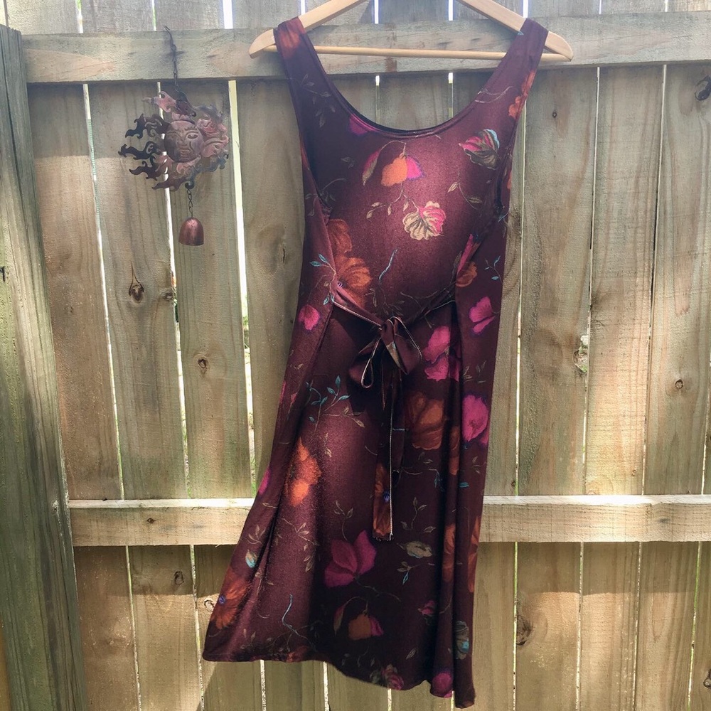 VTG USA Made Burgundy Floral Tie Back Sun Dress
